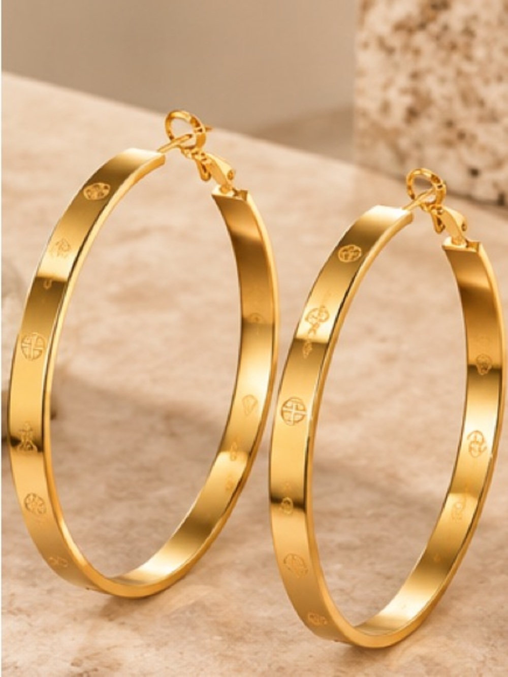 Gold 5cm Flat Hoop Earrings Designer Inspired 1.97”